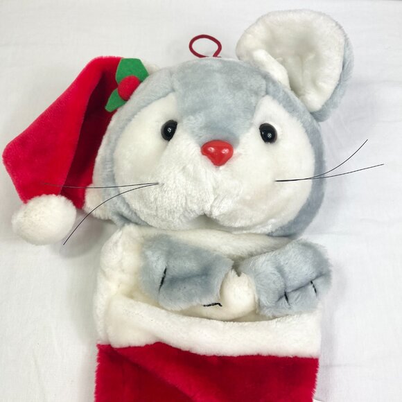 Vintage Plush Mouse Christmas Stocking 3D International Silver Co - Picture 2 of 4